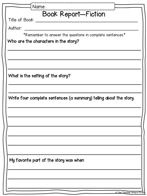 fiction book report template 3rd grade